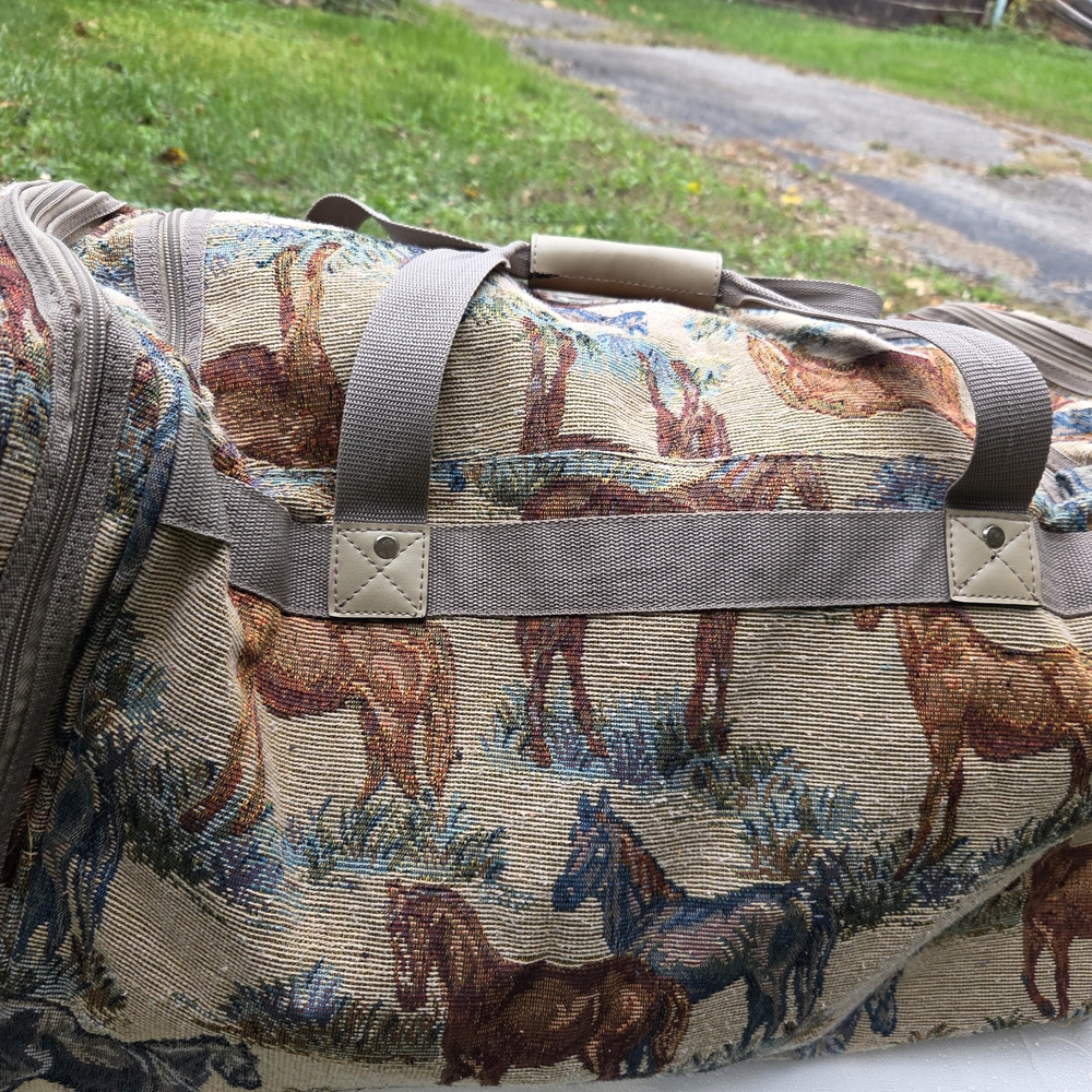 Vintage Equestrain Horse Travel Weekender Bag Cowboy Redeo Cowgirl Huge